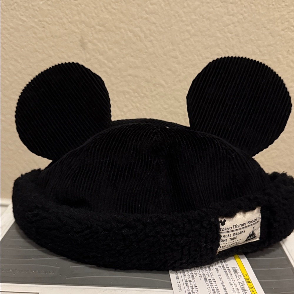 Tokyo Disney Resort Mickey Ears Cap - Fluffy Black Corduroy
